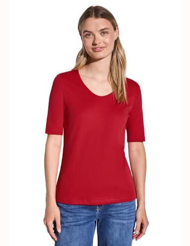 Street One Damen A317666 T-Shirt in Unifarbe, Glory Red, 44 von Street One