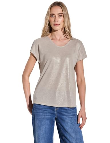 Street One Damen A322694 Schimmerndes V-Neck Shirt, Moonstone Sand, 36 von Street One