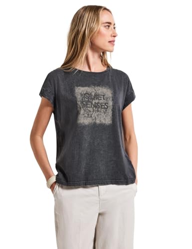 Street One Damen A323342 Look Artwork Shirt, Washed Out Grey, 42 von Street One