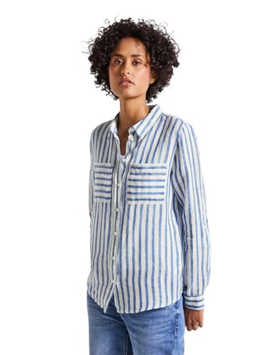 Street One Damen A345402 Gestreifte Leinenhemdbluse, Serenity Blue, 42 von Street One