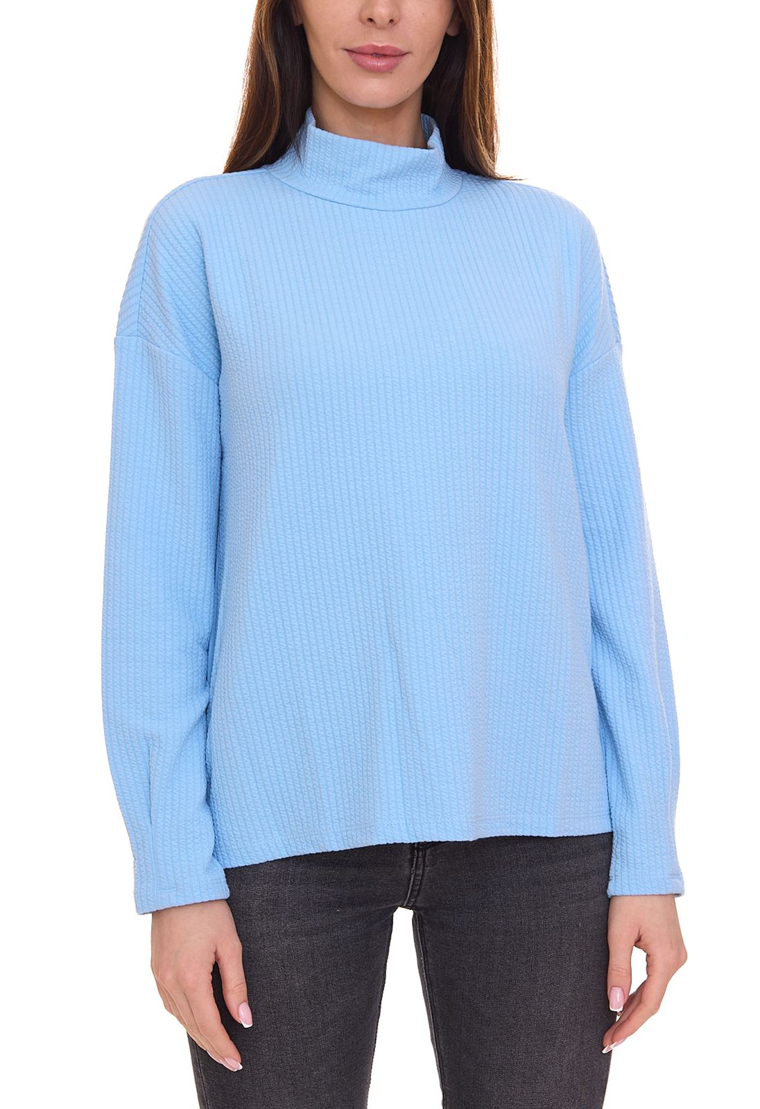 Street One Damen Langarm-Shirt strukturierter Pullover mit Stehkragen 85395544 Blau von Street One