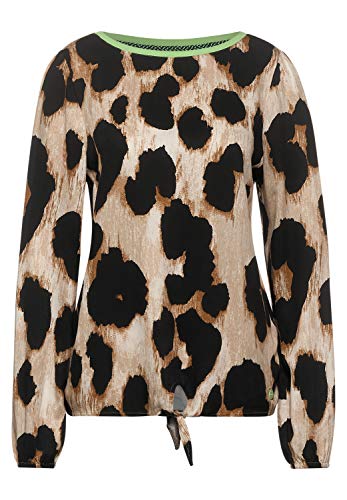 Street One Damen Materialmix-Shirt mit Print Savannah Sand 38 Runder Ausschnitt, Elastik Bund, T-Shirt von Street One
