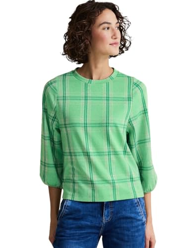 Street One Damen T-Shirt 3/4 Arm Kariert A320894 Light Spring Green Mel. 42 von Street One