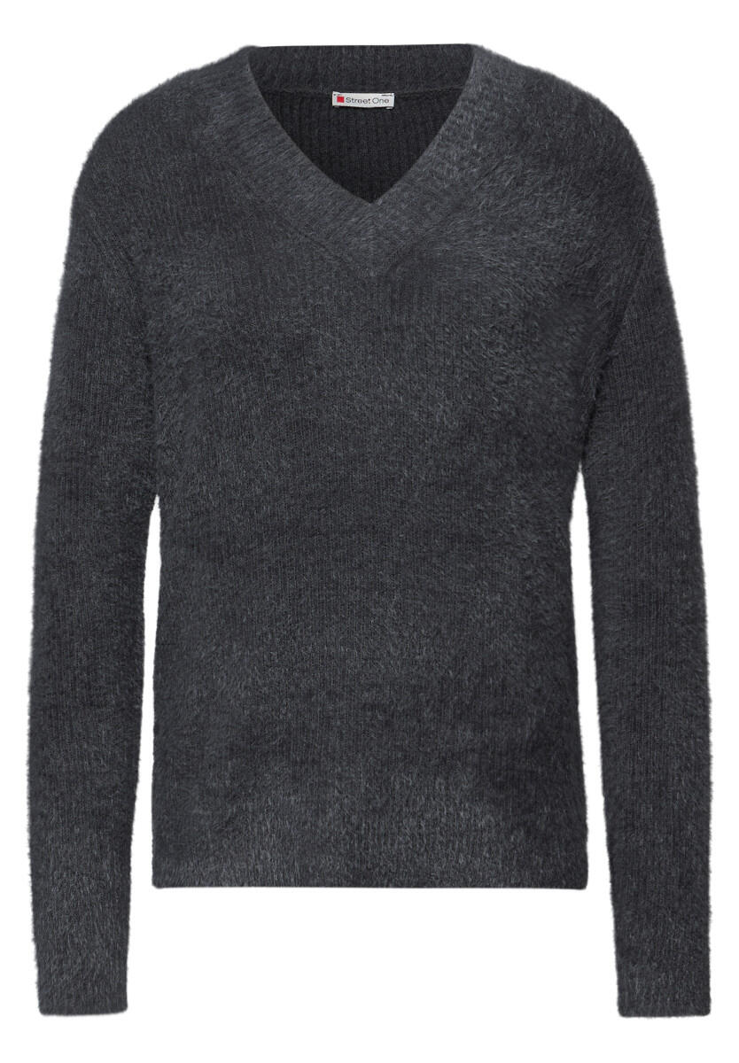 Street One - Kuscheliger V-Neck Pullover grau - Gr. - 38 von Street One