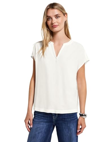 Street One Damen A345728 Split Neck Bluse in Unifarbe, Off White, 34 von Street One