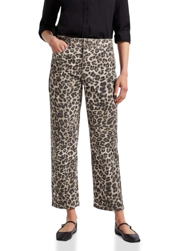 Street One Damen A379182 Straight Leg Look Jeans, Leo Print Washed, 32 von Street One