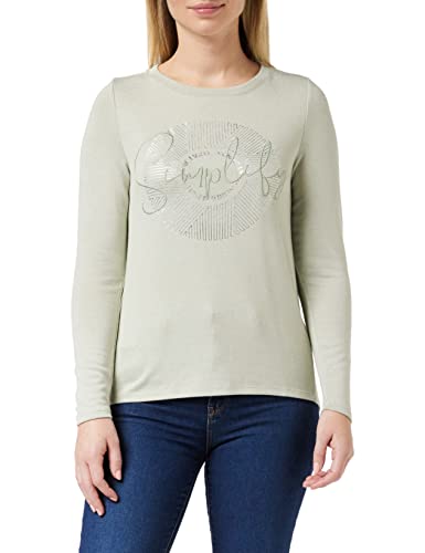 Street One T-Shirt Damen Langarmshirt Glitzer Wording Hazy Green 42 von Street One