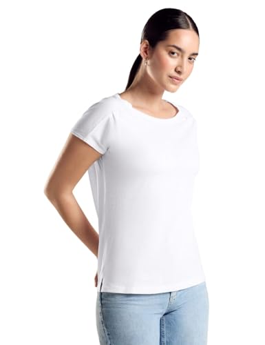 STREET ONE Damen A321657 T-Shirt mit Raffung, Weiß, 44 STREET ONE Damen A321657 T-Shirt mit Raffung, Weiß, 44 von Street One