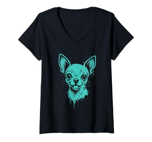 Damen Chihuahua Hund Graffiti Urban Art Illustration Design T-Shirt mit V-Ausschnitt Damen Chihuahua Hund Graffiti Urban Art Illustration Design T-Shirt mit V-Ausschnitt von Street Pup