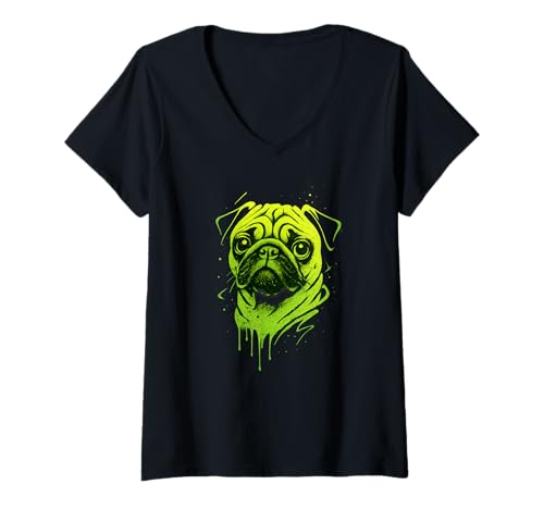 Damen Mops Graffiti Street Art Urban Style Cute Portrait T-Shirt mit V-Ausschnitt Damen Mops Graffiti Street Art Urban Style Cute Portrait T-Shirt mit V-Ausschnitt von Street Pup