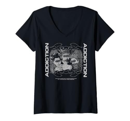 Damen Addiction — Statement zur urbanen Streetwear T-Shirt mit V-Ausschnitt von Street Style Collective
