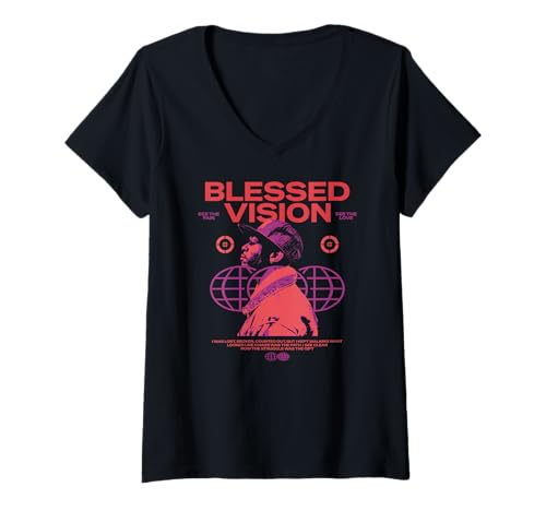 Damen Blessed Vision — Statement zur urbanen Streetwear T-Shirt mit V-Ausschnitt von Street Style Collective