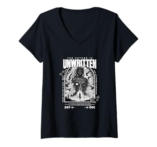Damen Die Zukunft ist ungeschrieben — Kühne urbane Ästhetik T-Shirt mit V-Ausschnitt Damen Die Zukunft ist ungeschrieben — Kühne urbane Ästhetik T-Shirt mit V-Ausschnitt von Street Style Collective