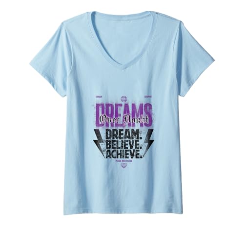 Damen Dreams Over Doubt — Statement zur urbanen Streetwear T-Shirt mit V-Ausschnitt von Street Style Collective