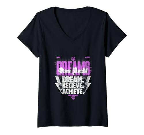 Damen Dreams Over Doubt — Statement zur urbanen Streetwear T-Shirt mit V-Ausschnitt von Street Style Collective