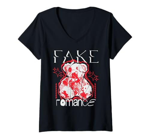 Damen Fake Romance — Statement zur urbanen Streetwear T-Shirt mit V-Ausschnitt von Street Style Collective