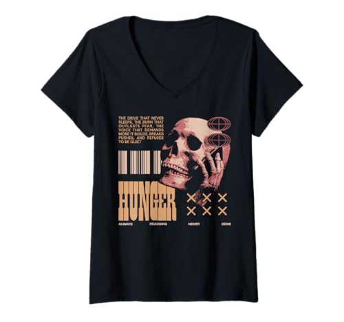 Damen Hunger — Statement zur urbanen Streetwear T-Shirt mit V-Ausschnitt von Street Style Collective