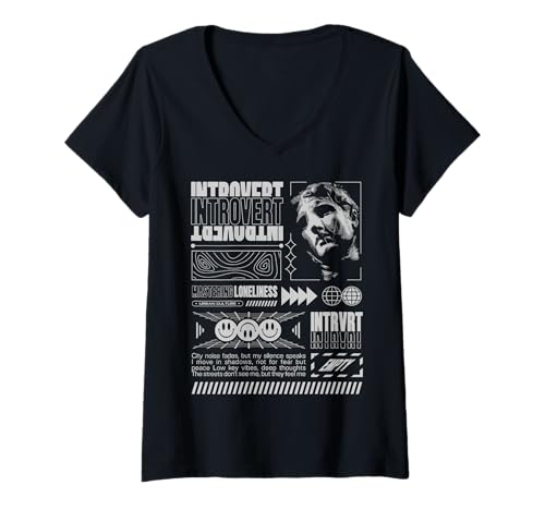 Damen Introvert — Statement zur urbanen Streetwear T-Shirt mit V-Ausschnitt von Street Style Collective