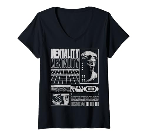 Damen Mentality — Statement zur urbanen Streetwear T-Shirt mit V-Ausschnitt von Street Style Collective