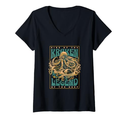 Damen Mythical Kraken — Kühne Urbane Ästhetik T-Shirt mit V-Ausschnitt von Street Style Collective