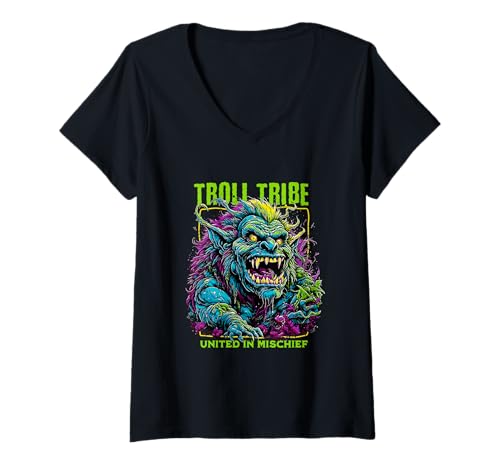 Damen Mythical Troll Tribe — Kühne urbane Ästhetik T-Shirt mit V-Ausschnitt Damen Mythical Troll Tribe — Kühne urbane Ästhetik T-Shirt mit V-Ausschnitt von Street Style Collective