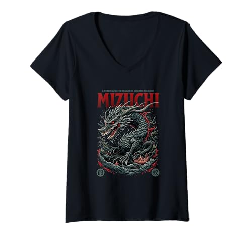 Damen Mythischer Mizuchi-Drache – kühne Urbane Ästhetik T-Shirt mit V-Ausschnitt von Street Style Collective