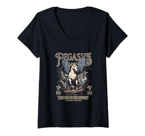 Damen Mythischer Pegasus — Kühne Urbane Ästhetik T-Shirt mit V-Ausschnitt Damen Mythischer Pegasus — Kühne Urbane Ästhetik T-Shirt mit V-Ausschnitt von Street Style Collective