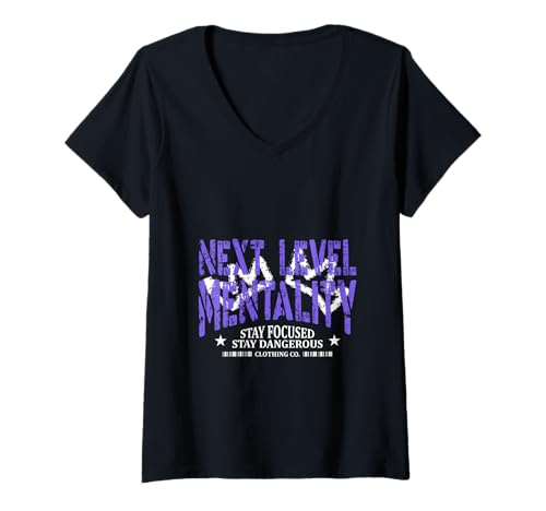 Damen Next Level Mentality — Statement zur urbanen Streetwear T-Shirt mit V-Ausschnitt von Street Style Collective