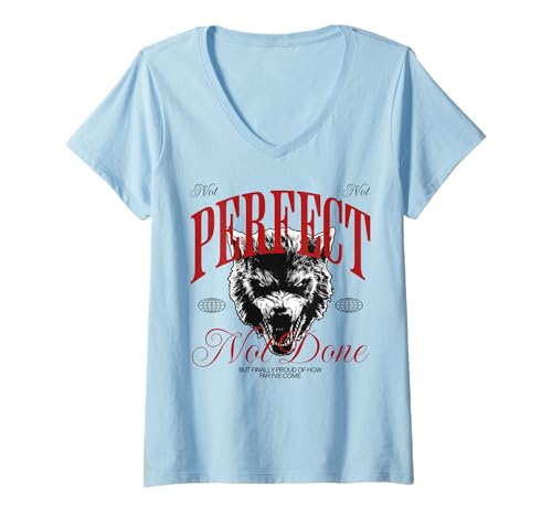 Damen Not Perfect Wolf — Statement zur urbanen Streetwear T-Shirt mit V-Ausschnitt von Street Style Collective
