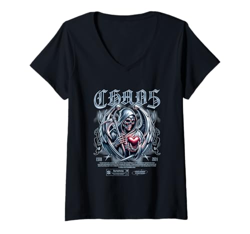 Damen Streetwear Chaos — Mutige Urbane Ästhetik T-Shirt mit V-Ausschnitt Damen Streetwear Chaos — Mutige Urbane Ästhetik T-Shirt mit V-Ausschnitt von Street Style Collective
