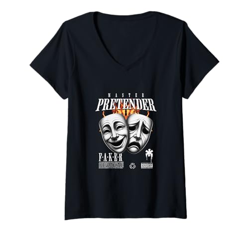 Damen Streetwear Pretender — Mutige urbane Ästhetik T-Shirt mit V-Ausschnitt Damen Streetwear Pretender — Mutige urbane Ästhetik T-Shirt mit V-Ausschnitt von Street Style Collective