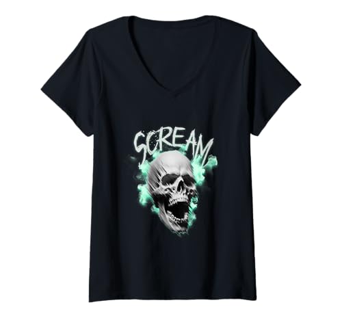 Damen Streetwear Scream — Mutige urbane Ästhetik T-Shirt mit V-Ausschnitt von Street Style Collective