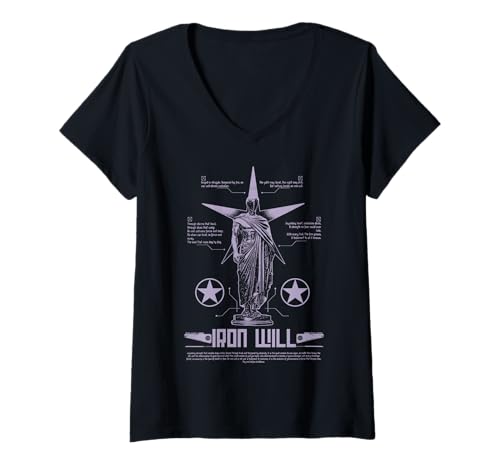 Damen Y2K Iron Future - Kühne Urbane Graffiti-Ästhetik T-Shirt mit V-Ausschnitt Damen Y2K Iron Future - Kühne Urbane Graffiti-Ästhetik T-Shirt mit V-Ausschnitt von Street Style Collective