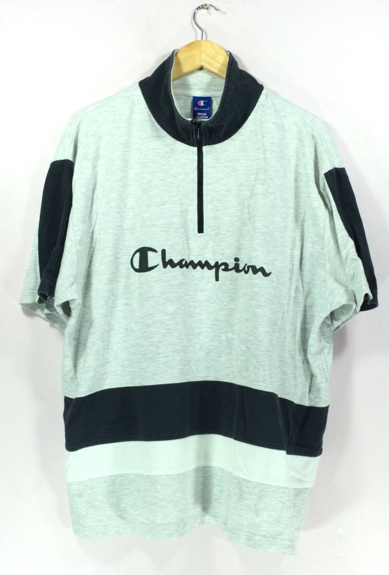 Vintage Champion Grau Und Schwarz Streetwear 90Er Hip Hop Style Zipper Sweatshirt von StreetVintage77