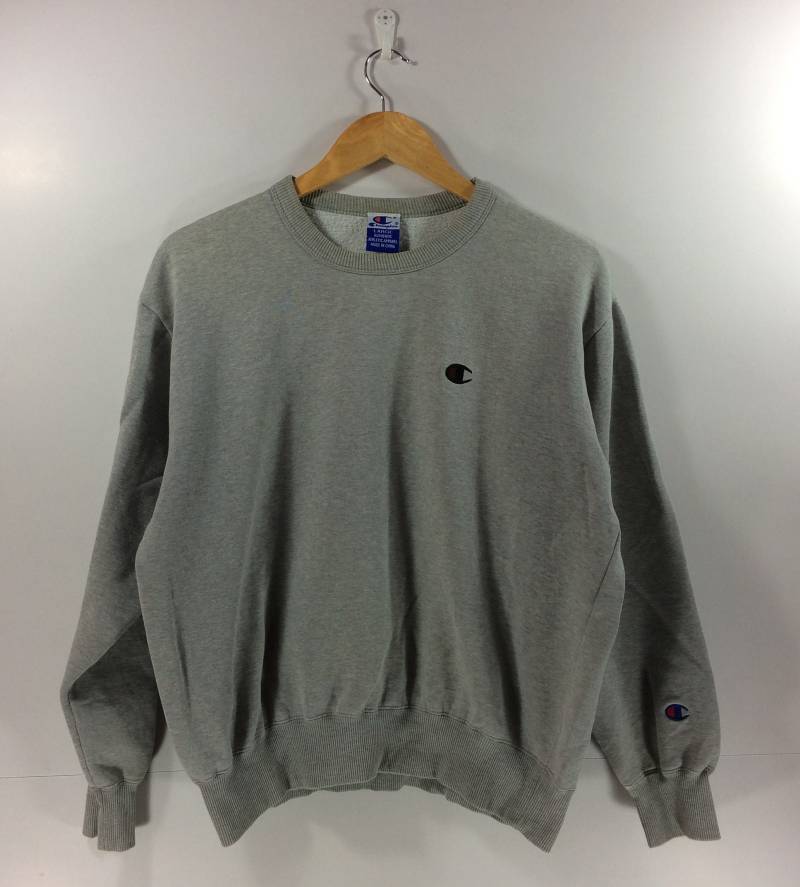 Vintage Champion Plain Small Logo Streetwear 90Er Hip Hop Style M Grau Sweatshirt von StreetVintage77