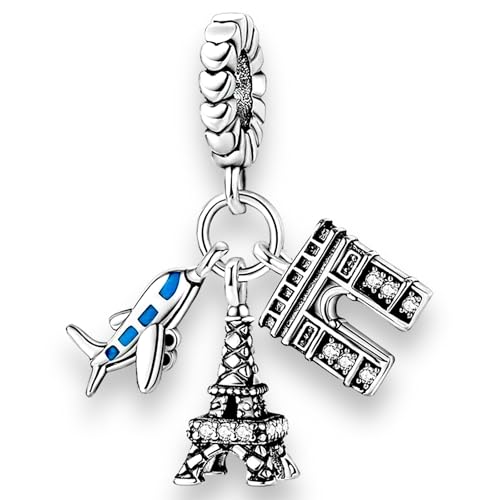 Frankreich Urlaub Reise Eifelturm Triumphbogen Paris Liebe Europa Flugzeug - Charm 925 Silber Bettelarmband Anhänger Zubehör Geschenk Sterlingsilber von Streetculture