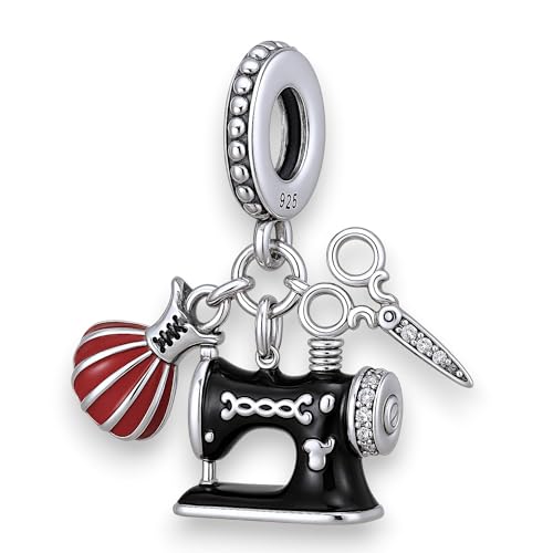 Nähmaschine Kleid Schere Schneiderei - Charm 925 Silber Bettelarmband Anhänger Zubehör Geschenk Sterlingsilber von Streetculture