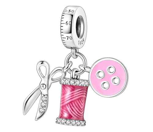 Nähmaschine Kleid Schere Schneiderei Schneiderin Näherin Schere Knopf Messband Basteln - Charm 925 Silber Bettelarmband Anhänger Zubehör Sterlingsilber von Streetculture