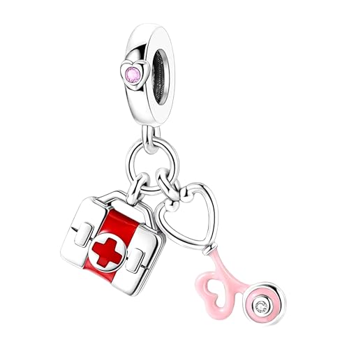 Streetculture Arztkoffer mit Stethoskop Arzt Doktor Erstehilfe Notarzt Krankenhaus Krankenschwester Rettungswagen - Charm 925 Silber - Bettelarmband Anhänger Schmuck Zubehör Sterlingsilber von Streetculture