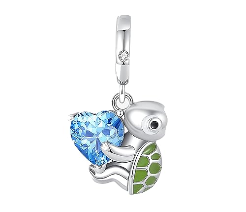 Streetculture Baby Schildkröte Sealife Blauer Kristall Stein - Charm 925 Silber Bettelarmband Anhänger Zubehör Geschenk Sterlingsilber Stopper Spacer von Streetculture