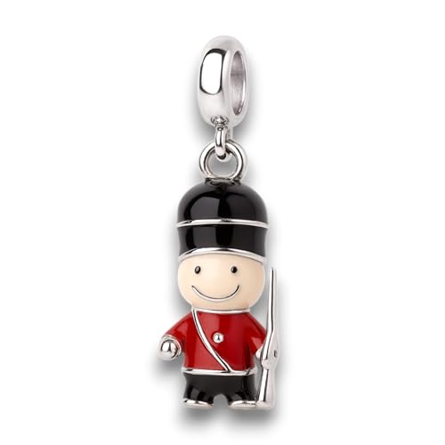 Streetculture Britischer Wachmann 925 Sterling Anhänger Silber & Emaille – Handbemalt Sterlingsilber Queens Guard London King Charm für Kette, Schlüsselanhänger, Sammelband, Bettelarmband Zubehör von Streetculture
