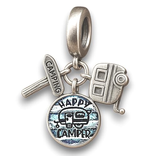 Camping Camper Love Caravan Campingwagen Urlaub Reise Ferien Happy Bud Reisebus - Charm 925 Silber Bettelarmband Anhänger Schmuck Sterlingsilber Zubehör in Box + Poliertuch und Schmuckbeutel von Streetculture