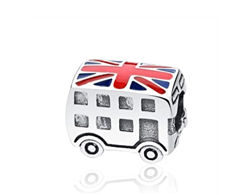 Streetculture England Bus London UK Doppeldecker Urlaub Fahne - Bettelarmband Anhänger Schmuck Dekoration Zubehör 925 Silber Geschenk Sterlingsilber von Streetculture