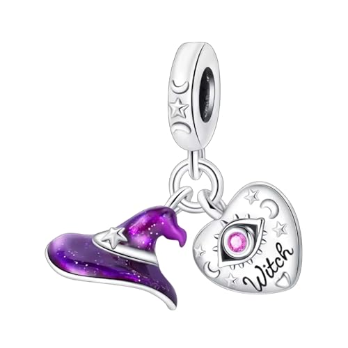 Streetculture Hexe Hut Herz Besen Figur Fliegen Liebe Zauber Magie Fluch Glück Waldfee - Charm 925 Silber - Bettelarmband Anhänger Schmuck Zubehör Geschenk Sterlingsilber von Streetculture