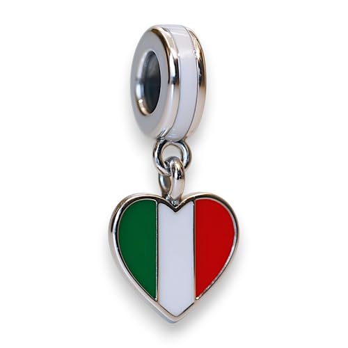Streetculture Italien Urlaub Herz Liebe Fahne Flagge Sizilien Neapel Rom - 925 Silber Sterlingsilber Bettelarmband Anhänger Schmuck von Streetculture