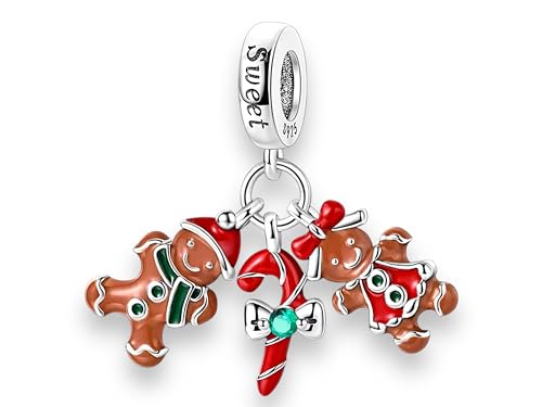 Streetculture Lebkuchen Mann Frau Lolly Zuckerstange Lutscher Weihnachten Santa Claus Christmas - Charm 925 Silber - Bettelarmband Anhänger Schmuck Dekoration Zubehör Geschenk Sterlingsilber von Streetculture