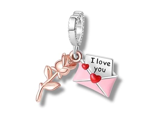Streetculture Liebesbrief & Rose - Liebe Beziehung Partner Partnerin Geschenkidee - Charm 925 Silber Bettelarmband Anhänger Zubehör Sterlingsilber von Streetculture