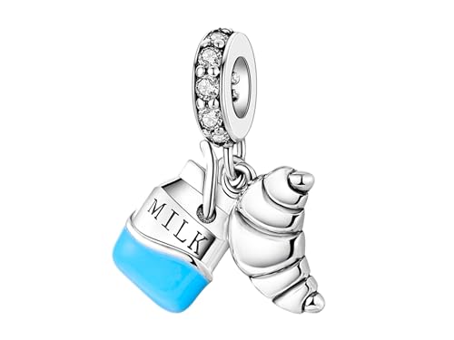 Streetculture Milch Kakao Frühstück Croissant Gebäck Bäcker Kaffee Cafe - Charm 925 Silber Bettelarmband Anhänger Zubehör Geschenk Sterlingsilber von Streetculture