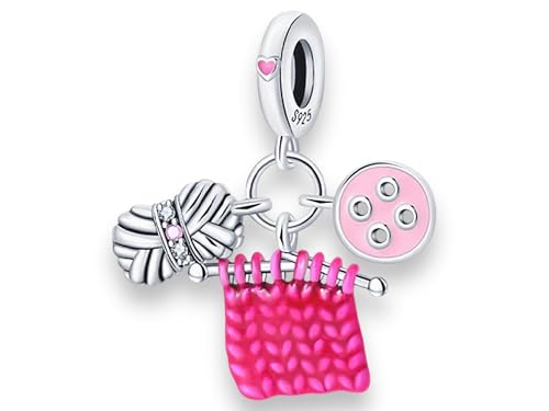 Stricken Häkeln Basteln Wolle Garn Stricknadel Hobby Spass Freude Zubehör Knöpfe Charm für Bettelarmband Kette Ring Zubehör 925 Silber von Streetculture