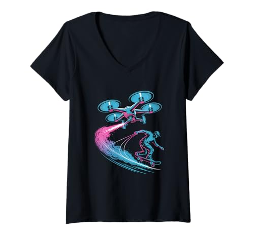 Damen Drone Skater Power Ride Streetwear-Skateboard T-Shirt mit V-Ausschnitt Damen Drone Skater Power Ride Streetwear-Skateboard T-Shirt mit V-Ausschnitt von Streetwear Skateboard Skate Style Culture